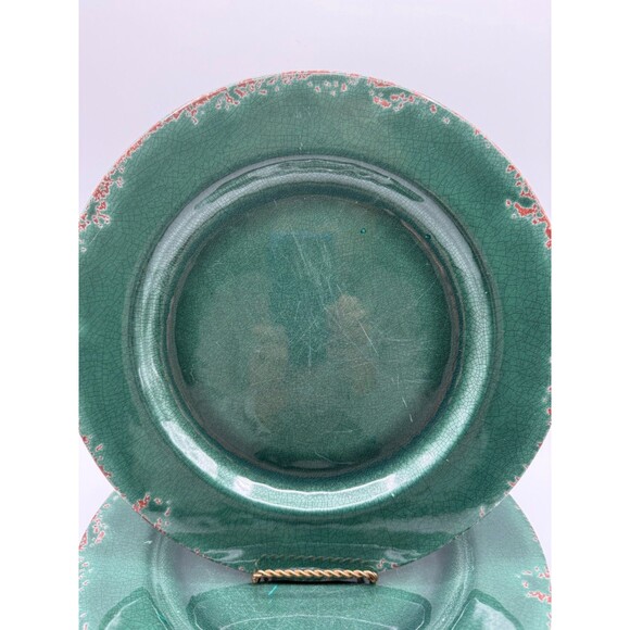 Williams-Sonoma Rustic Green Crackle Melamine Dinner Plates Set of 3 HTF Color - Picture 11 of 12